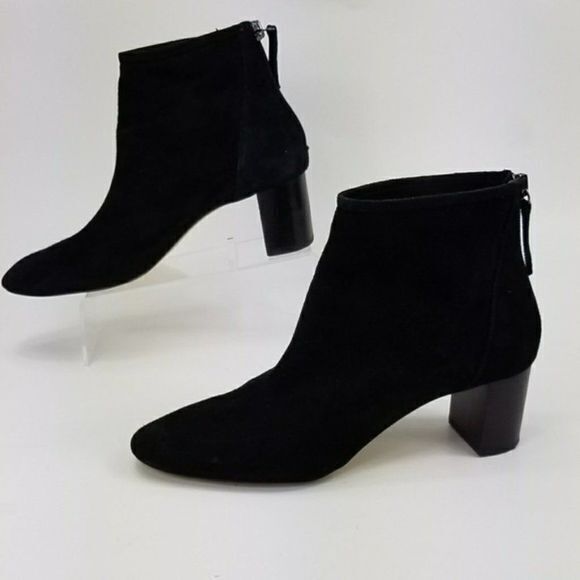 ZARA Black Suede Leather High Heel Ankle Boots Booties Womens Size 39 US Size‎ 8 - Picture 1 of 9